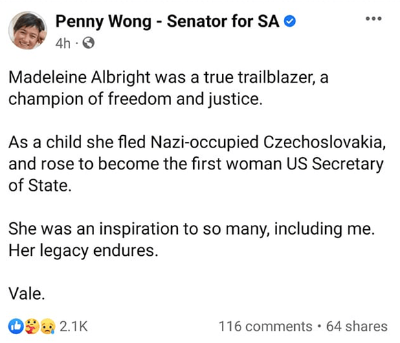 penny wong on madeline albright